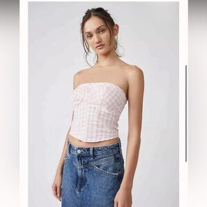 Free People Pink and white Leilani Gingham Tube Top